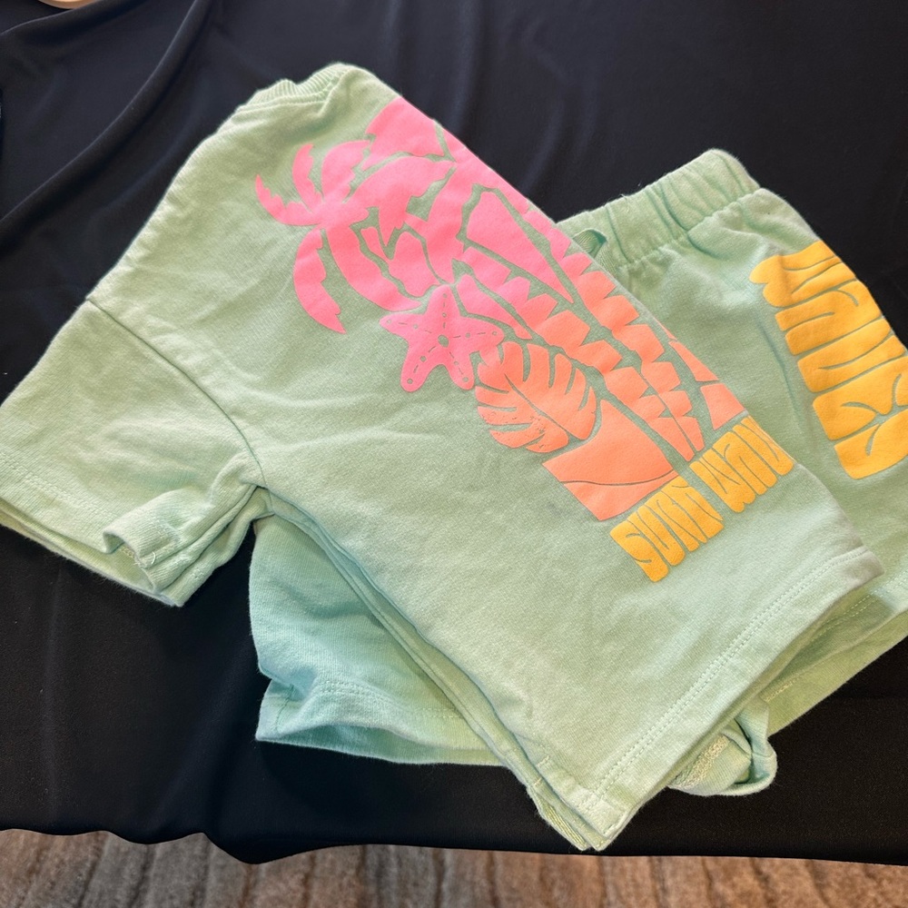 Next Kids Mint Green Shorts with Pink and Yellow Design